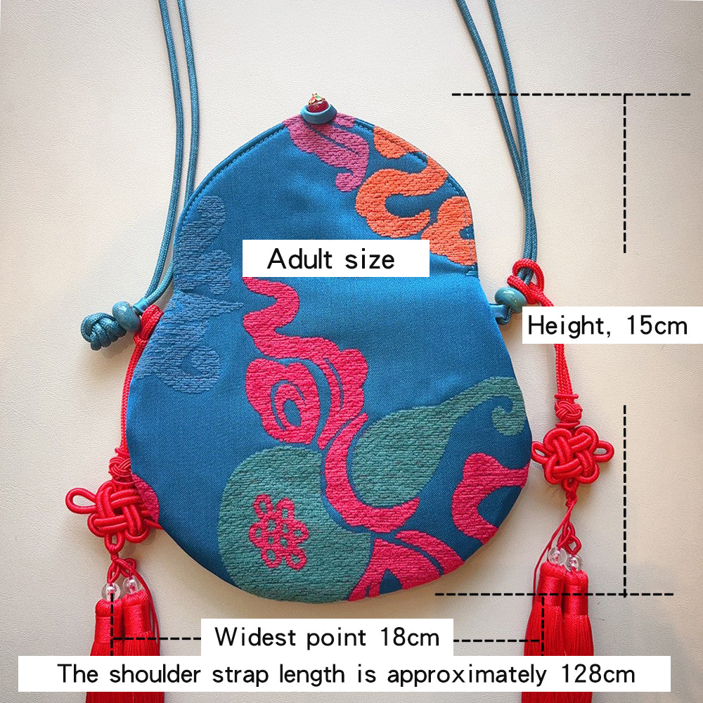 Chinese-style Embroidered Eight Treasures Gourd Crossbody Bag and Phone Bag