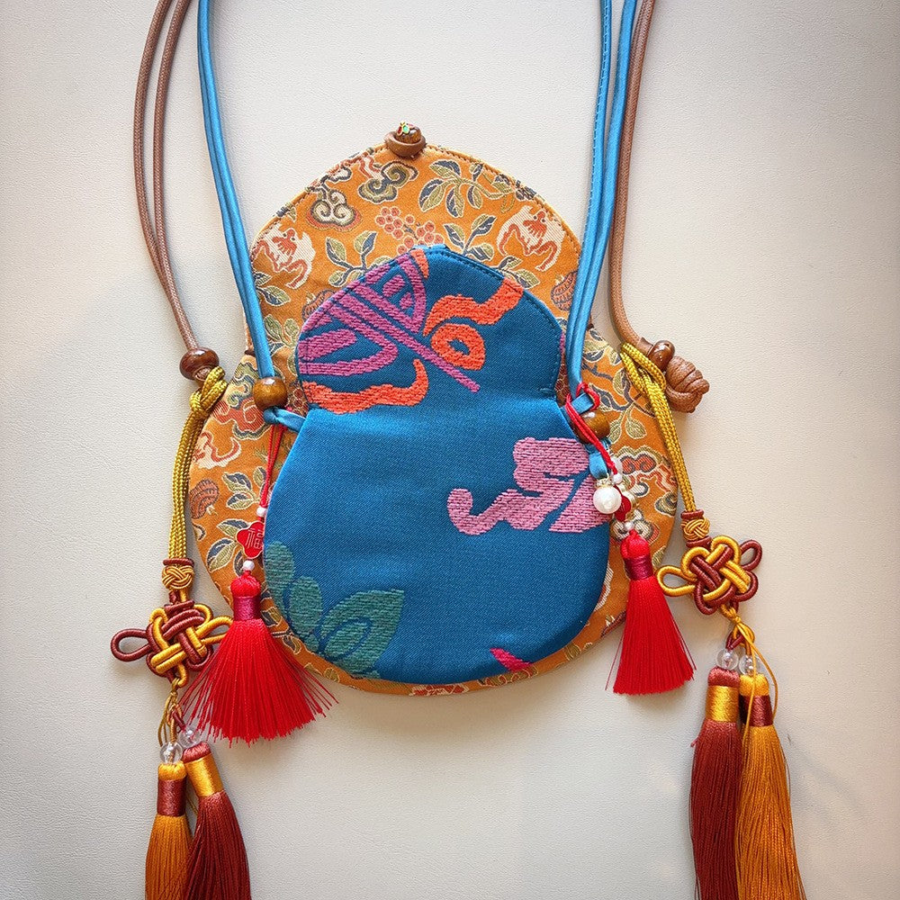Chinese-style Embroidered Eight Treasures Gourd Crossbody Bag and Phone Bag