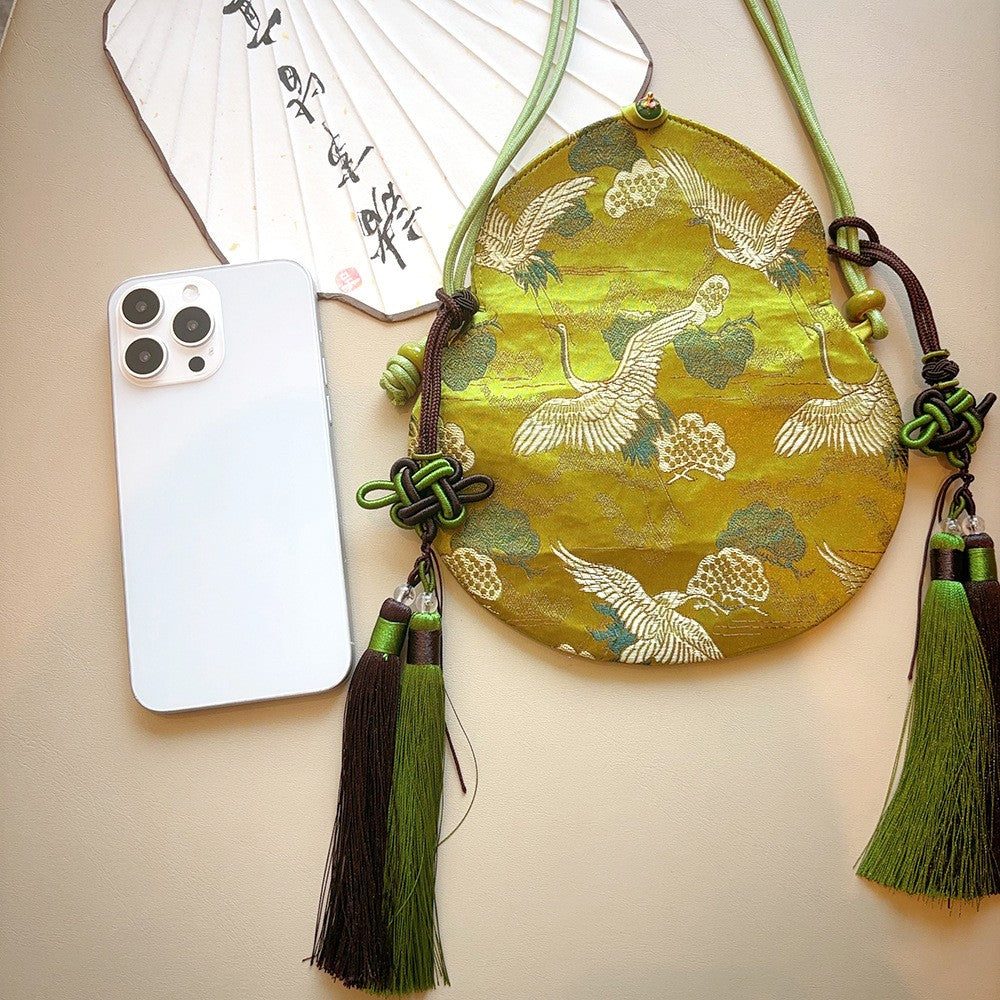 Chinese-style Embroidered Eight Treasures Gourd Crossbody Bag and Phone Bag