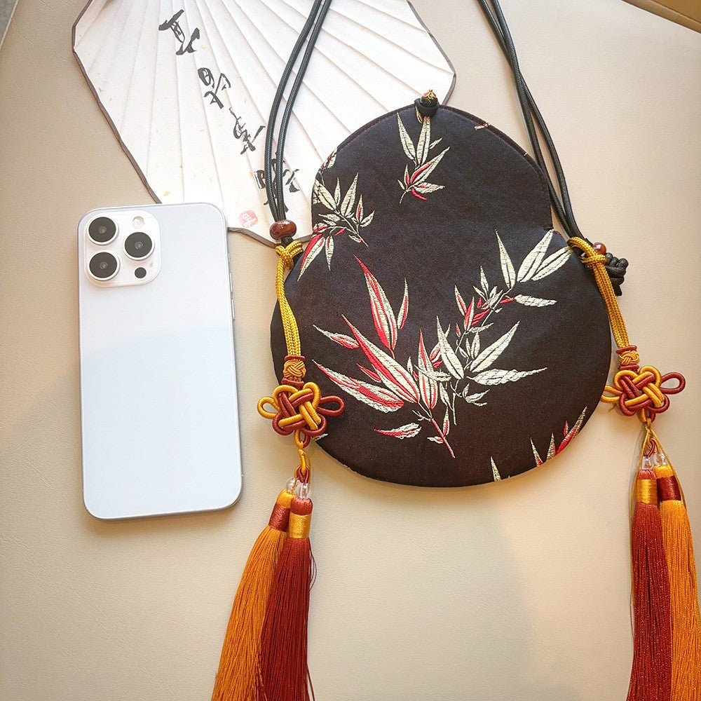 Chinese-style Embroidered Eight Treasures Gourd Crossbody Bag and Phone Bag