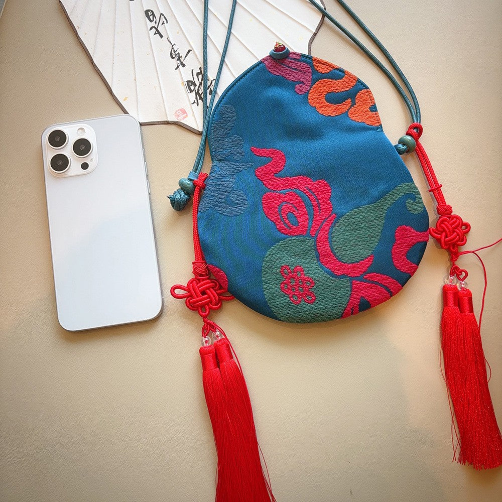 Chinese-style Embroidered Eight Treasures Gourd Crossbody Bag and Phone Bag