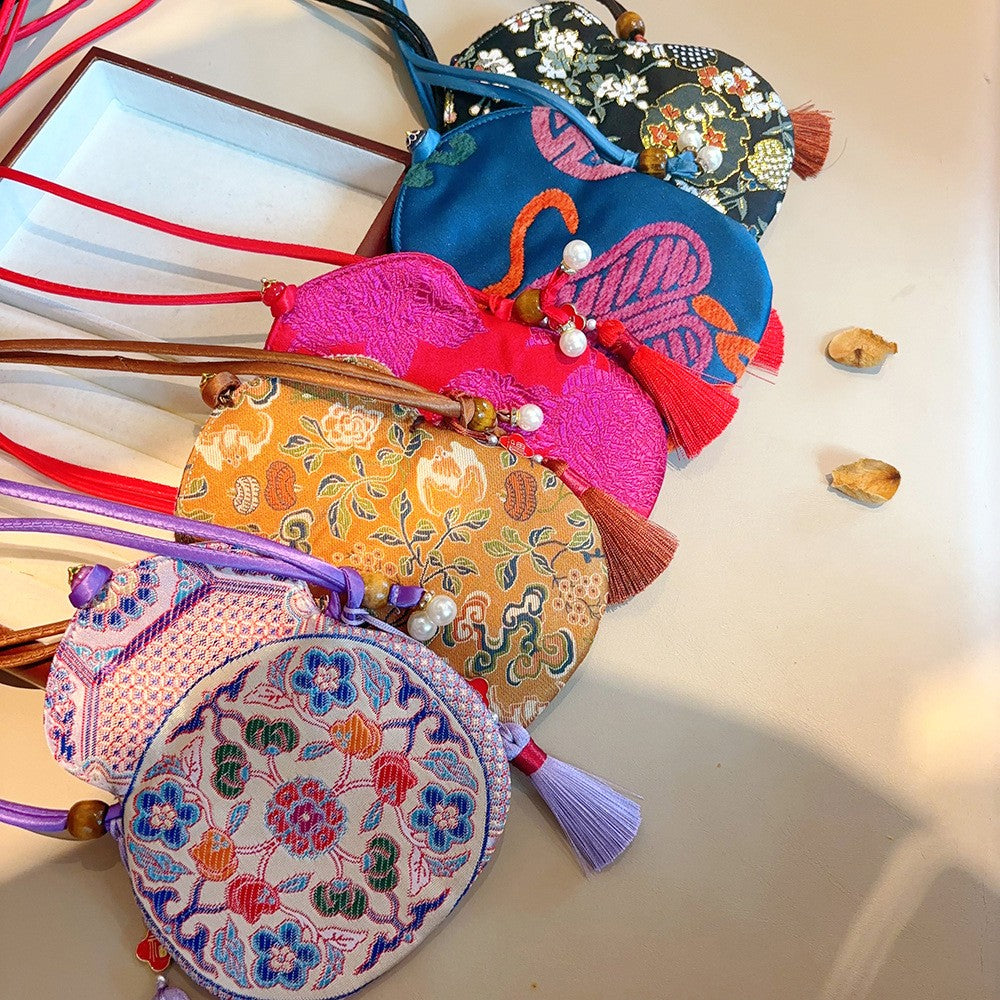 Chinese-style Embroidered Eight Treasures Gourd Crossbody Bag and Phone Bag