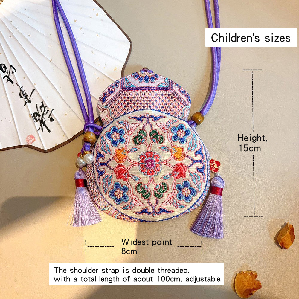 Chinese-style Embroidered Eight Treasures Gourd Crossbody Bag and Phone Bag