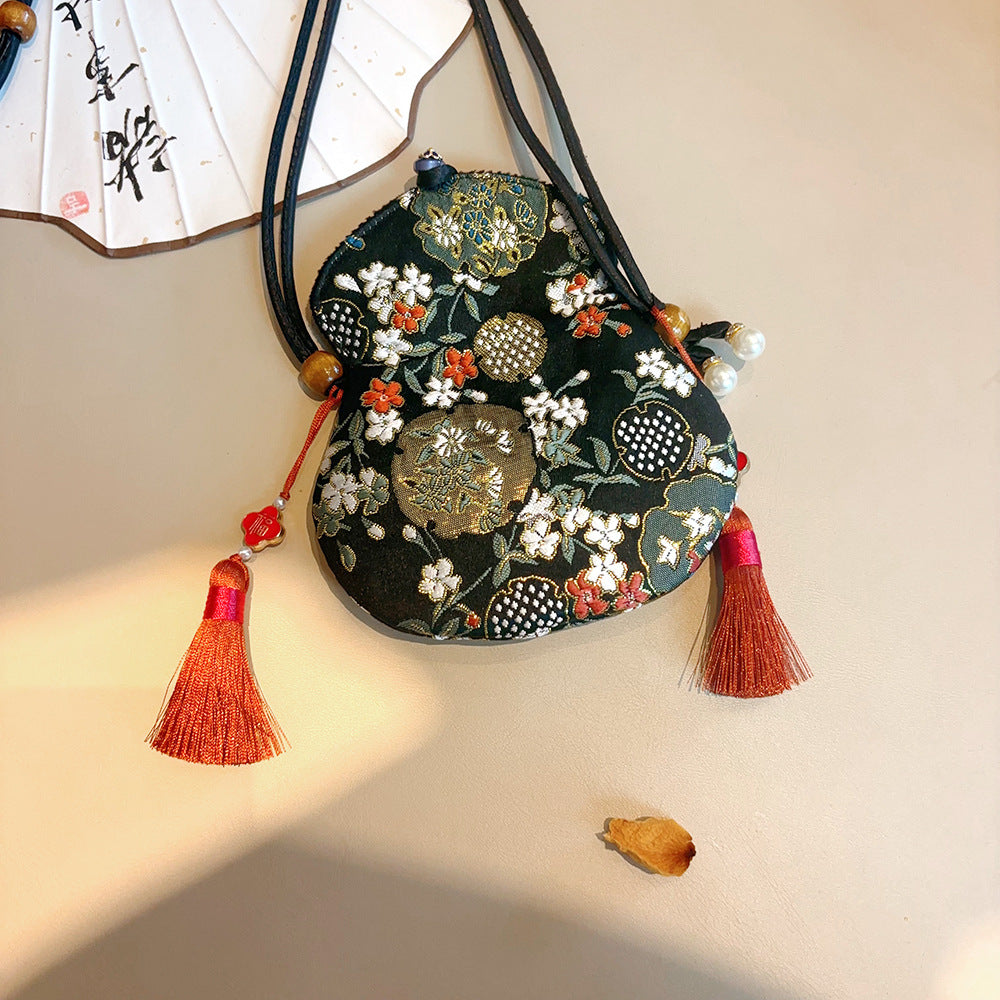 Chinese-style Embroidered Eight Treasures Gourd Crossbody Bag and Phone Bag