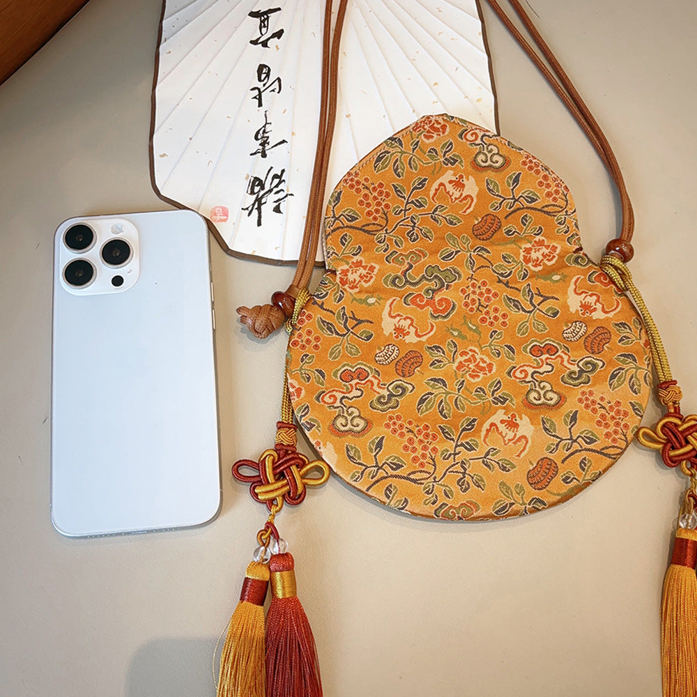 Chinese-style Embroidered Eight Treasures Gourd Crossbody Bag and Phone Bag