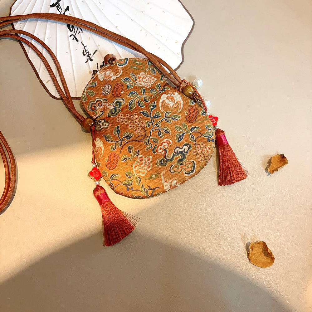 Chinese-style Embroidered Eight Treasures Gourd Crossbody Bag and Phone Bag
