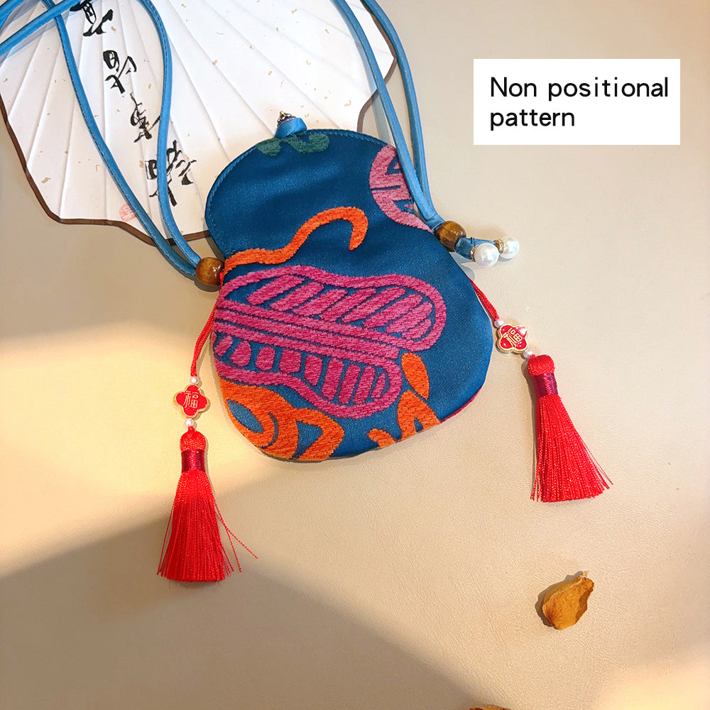 Chinese-style Embroidered Eight Treasures Gourd Crossbody Bag and Phone Bag