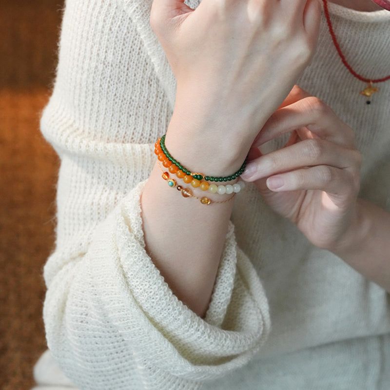 Natural Untreated Icy Jadeite Bracelet in Yanglv with 18K Gold Gourd