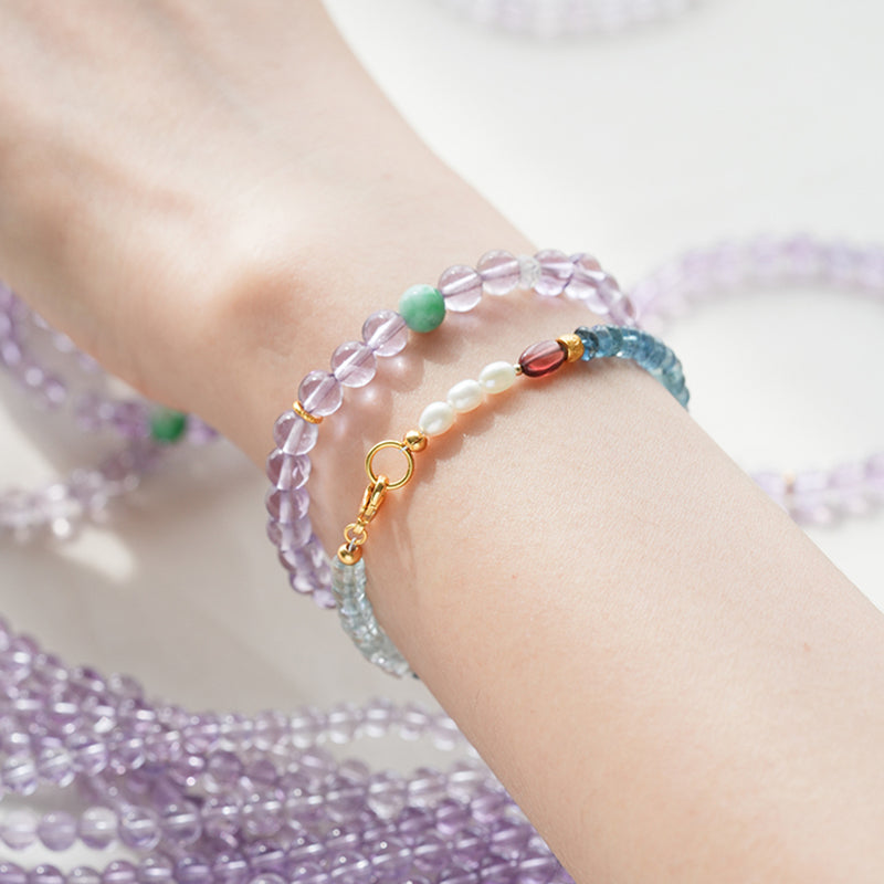 Natural Lavender Amethyst Bracelet for Women - Healing Crystal Beads