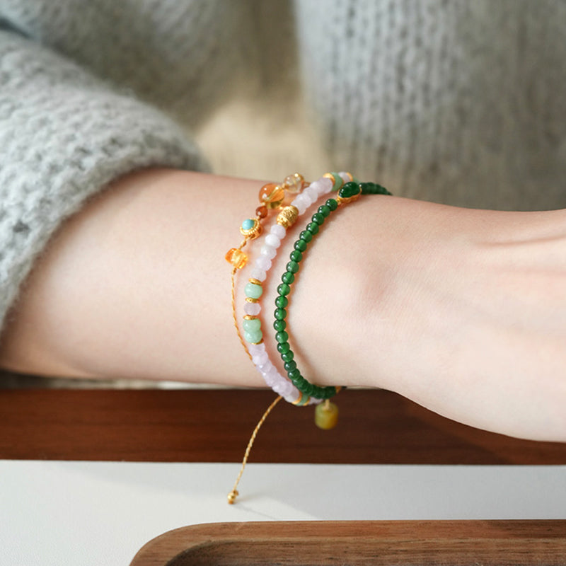 Natural Untreated Icy Jadeite Bracelet in Yanglv with 18K Gold Gourd