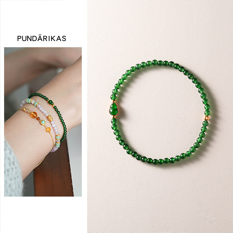 Natural Untreated Icy Jadeite Bracelet in Yanglv with 18K Gold Gourd