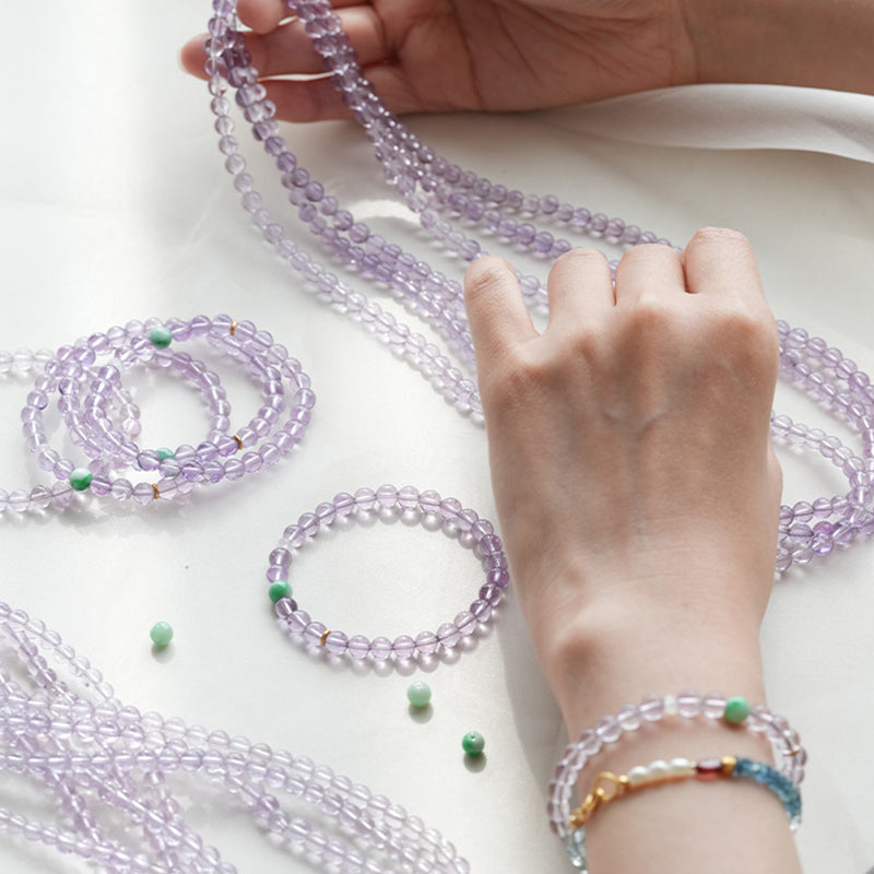 Natural Lavender Amethyst Bracelet for Women - Healing Crystal Beads