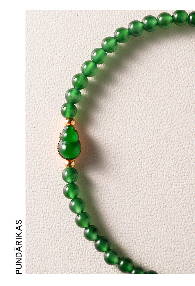 Natural Untreated Icy Jadeite Bracelet in Yanglv with 18K Gold Gourd